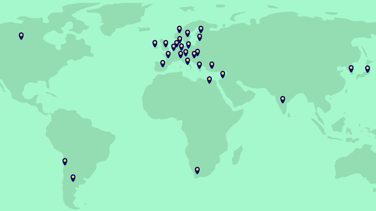 World map with JPIAMr member countries marked out
