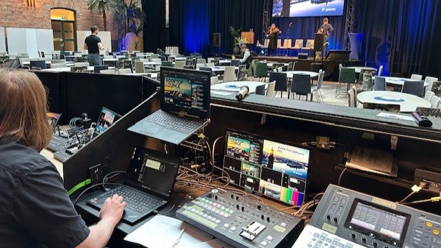 Video switcher table at the JPIAMR final conference.